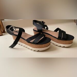 Steve Madden black leather and cork platform shoes